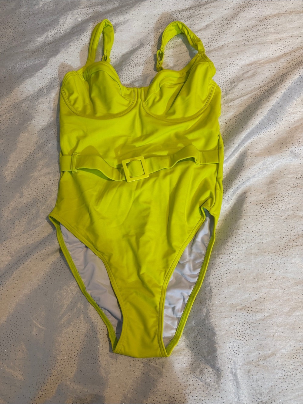 Figleaves Neon Yellow Belted One-Piece Swimsuit for women’s size 34G